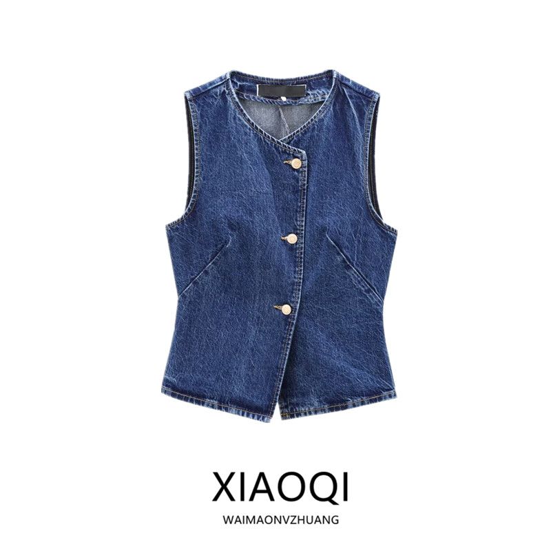 Fashion Style 2024 Fall and Winter New Women's Clothing Silm Denim Sleeveless round Neck Vest Jacket 6147161