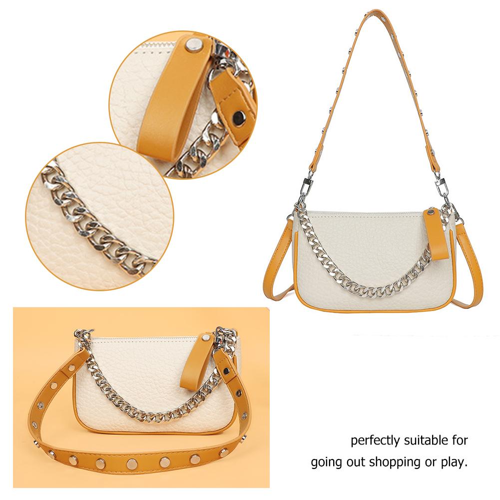 Women Genuine Leather Shoulder Bags Zip Closure Chain Decor Under The Arm Purse Vintage Y2K Handbag Trendy Purse Clutch