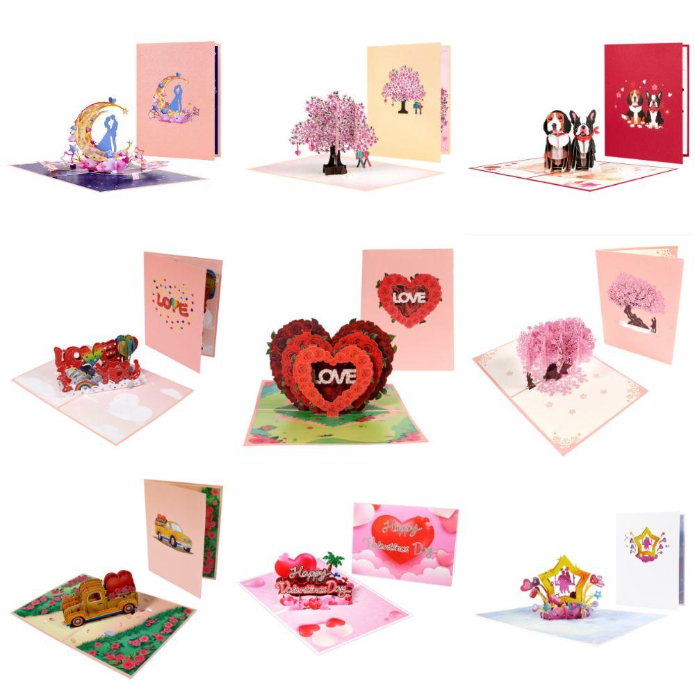 Multicolor 3D Greeting Card Valentine's Day Blessing Cards Paper Carving Postcard  Festival
