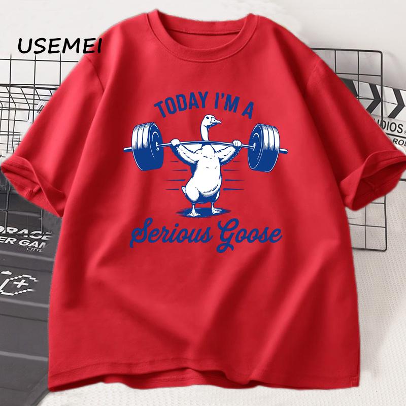 Today Im A Serious Goose Tshirt Funny Lifting Weights Gym Fitness Tshirt Deadlift Cotton Short Sleeve Loose Street Hip Hop Tee S