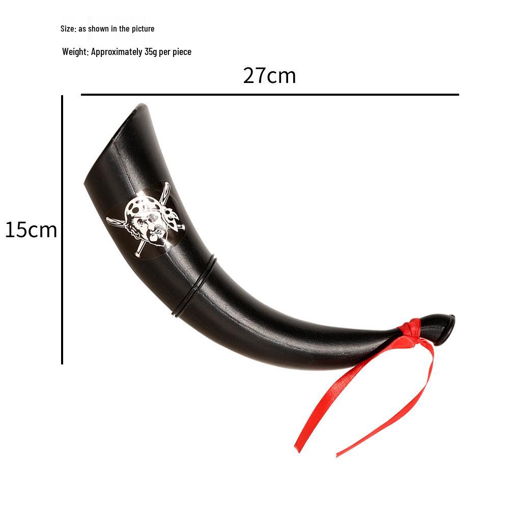 Halloween Pirate Prop Set: Caribbean Captain Hat, Hook, Eye Patch, Headscarf, Horn, Treasure, and Toy Gun.