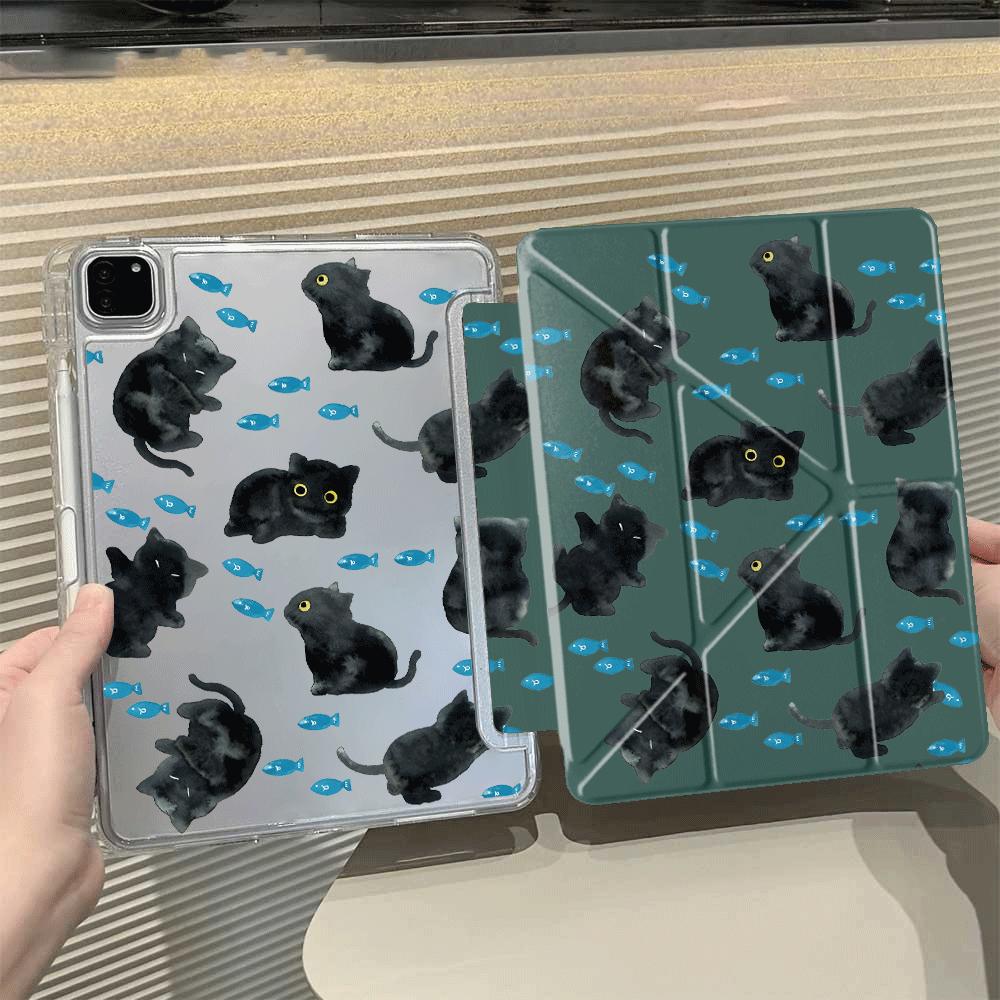 Cute Cartoon Cat Y-Fold Holder Cover Tablet Case For iPad Pro 11th 10th 9th 8th 7th 12.9inch Pro 2025 Mini 6 7 Air 4 5 M3 M2 1 2
