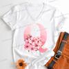 Pink Sakura Alphabet Graphic T Shirts Women AZ 26 Alphabet Pink Flower Cartoon Tshirts Cherry Blossom Letters Casual Tops Tees