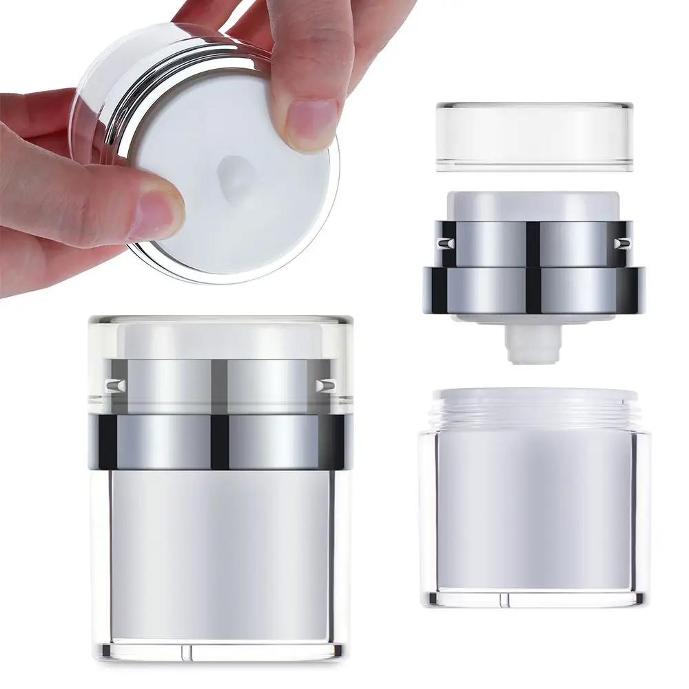 Portable Refillable Travel Cream Sample Vials Empty Squeeze Pump Vacuum Bottle Press Cream Jar Acrylic Cans Lotion Container