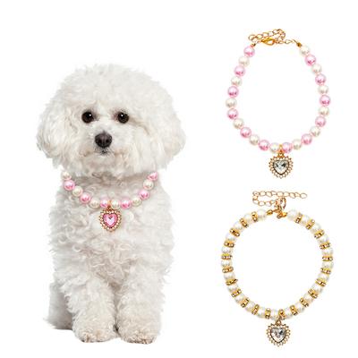 Collier de perles pour animal de compagnie, cœur, pendentif en cristal, collier pour chat, chiot, ours en peluche, jolie décoration de cou, cadeau pour chat, cadeau pour chien