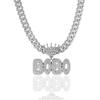 European & American Full Diamond Letter BOBO Pendant with Cuban Chain Necklace - Exaggerated Hip Hop Style Accessories for Couples