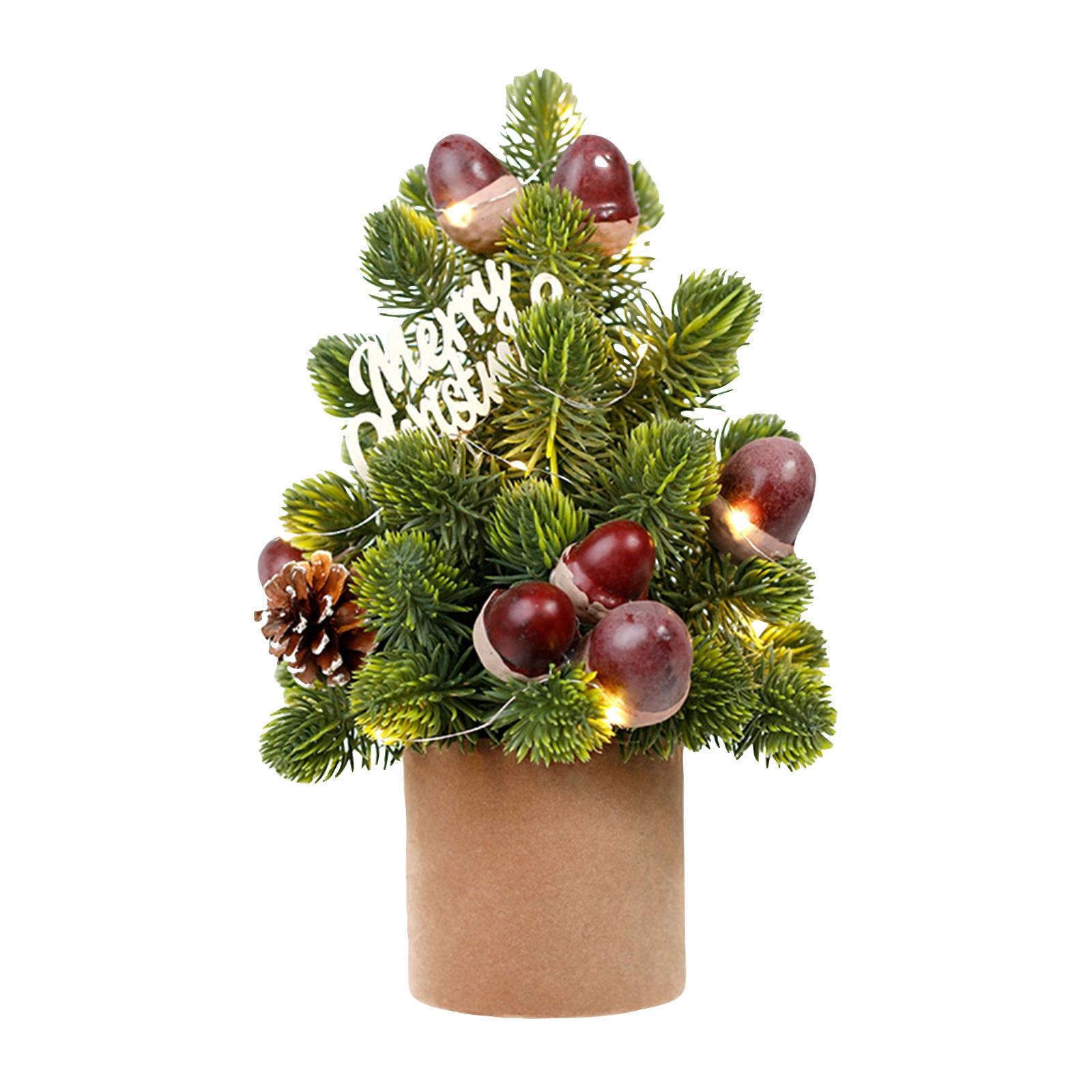 

Tabletop Artificial Potted Christmas Tree With Led Lights,12 In Small Christmas Tree With Merry Christmas Sign,Berries,,Balls And Warm Lights,Min One Size коричневый