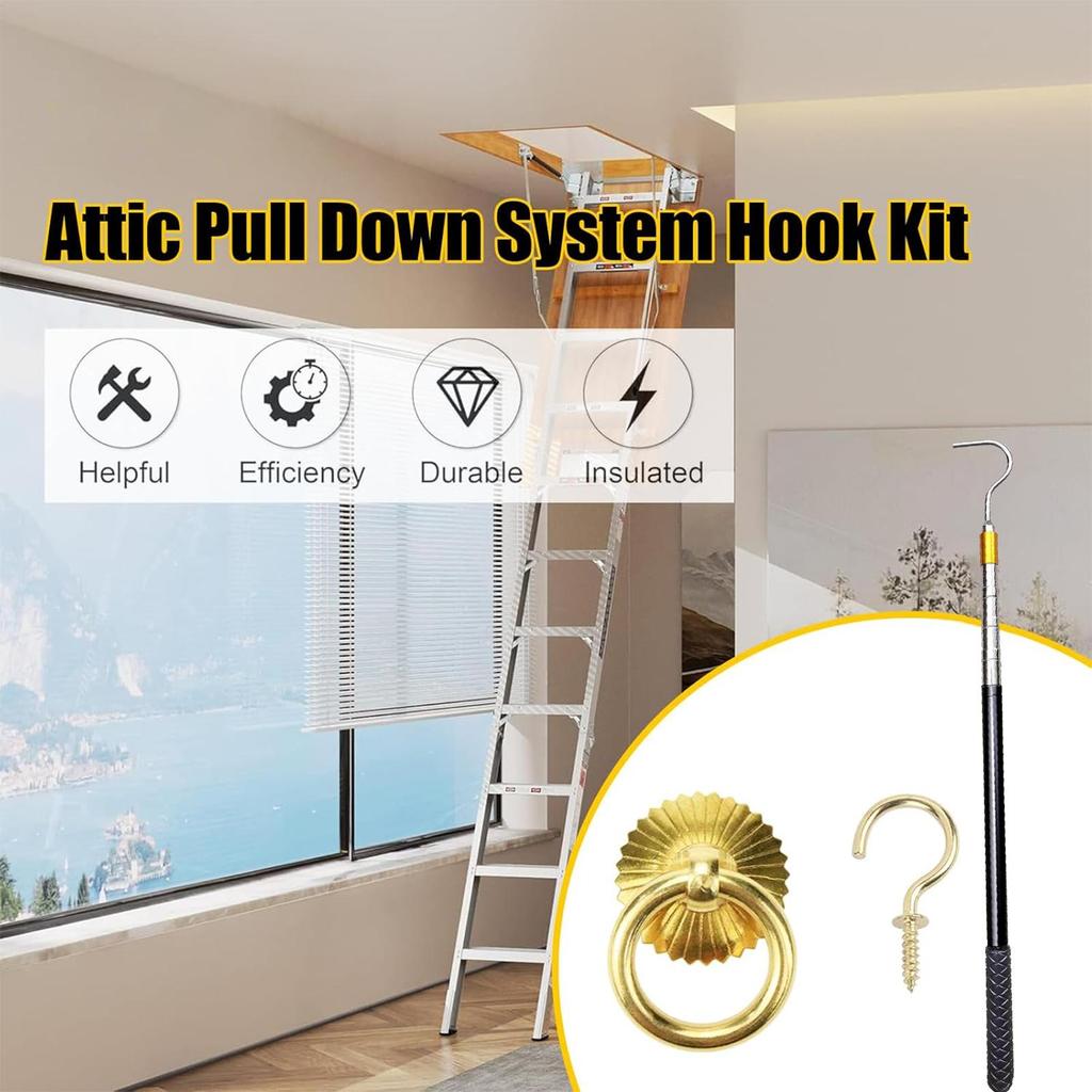 Attic Ladder Pull Down System Telescoping 64 Inch Stairs Puller Rod Attic Door Puller For Cargo Canopy RV Window Garage Stairs
