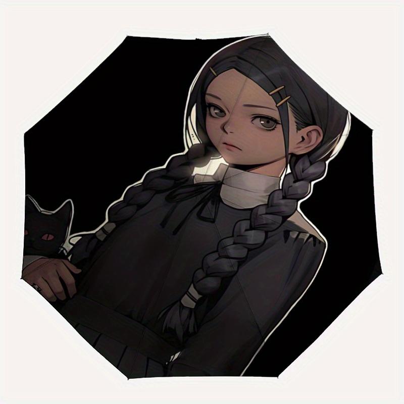 

1pc Wednesday Addams Automatic Open/Close Outdoor Umbrella Sturdy Iron Frame, Compact Travel Umbrella - Perfect Gift 0829128