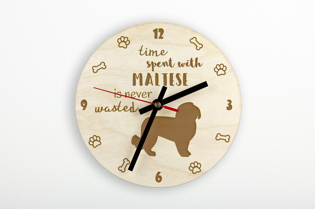 Maltese – Clock with dog, wooden clock with engraving | Art-Dog