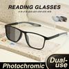4 Pairs of Rectangular Pochromic Reading Glasses Simple and Fashionable Suitable for Men and Women