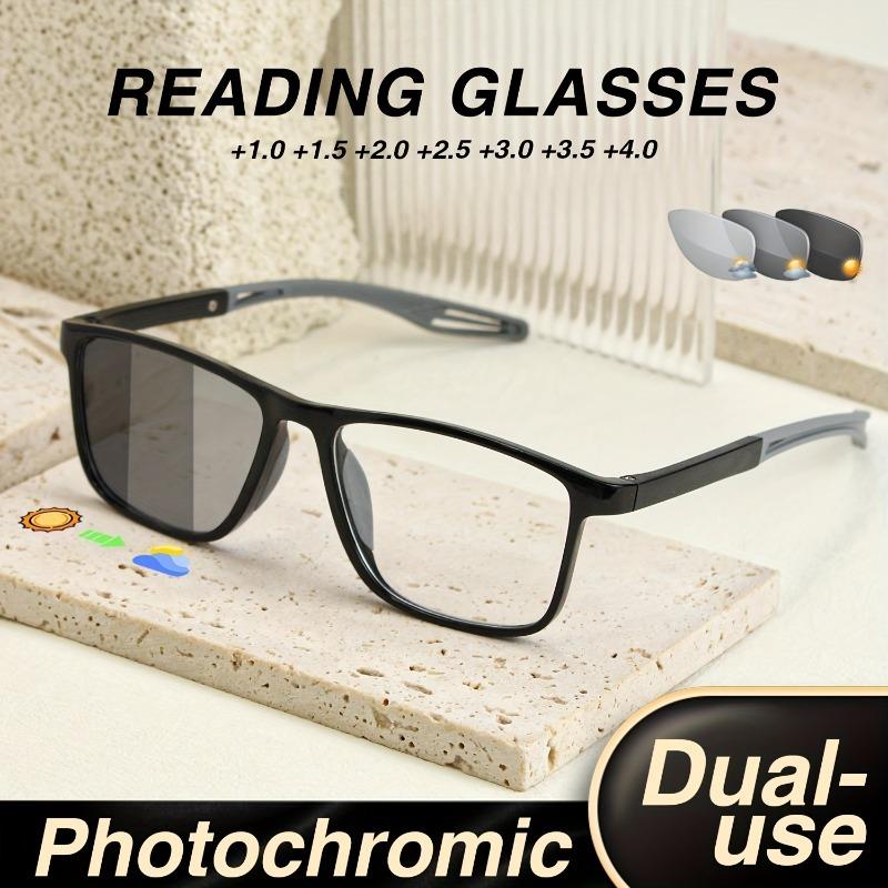 4 Pairs of Rectangular Pochromic Reading Glasses Simple and Fashionable Suitable for Men and Women