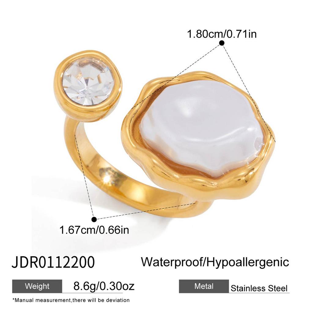 Stainless steel resin pearl ring niche 18k gold non-fading ring titanium steel