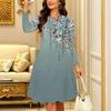 Women Long Sleeve Round Neck Midi Dress Abstract Brush Stroke Floral Print Flared Casual Dress