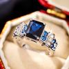 European and American New Square Micro Inlaid Ring, Women's Palace Style High-end Four Claw Inlaid Quadrilateral Zircon