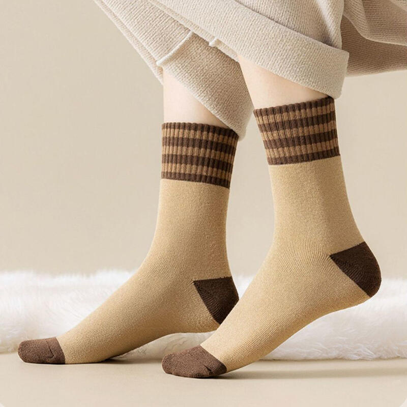 10 Pairs of Women's Winter Striped Pointed Pile Mid-Calf Socks