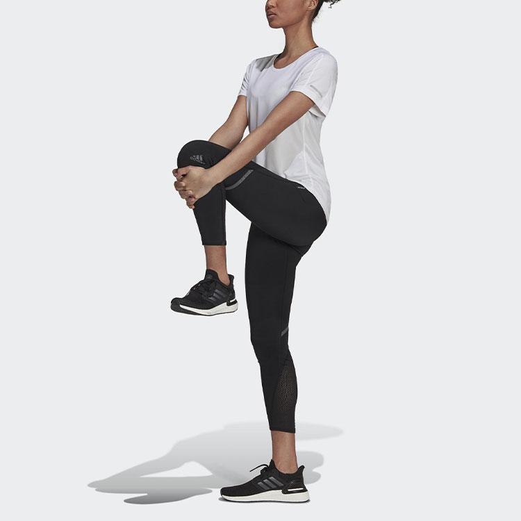 Adidas Logo Reflective Sports Running Short Sleeve T-Shirt Women Tops White H31027