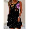 Women's Summer Boho Beach Vacation Dress Sexy Elegant Floral Sleeveless O-Neck Casual Loose Dress Top