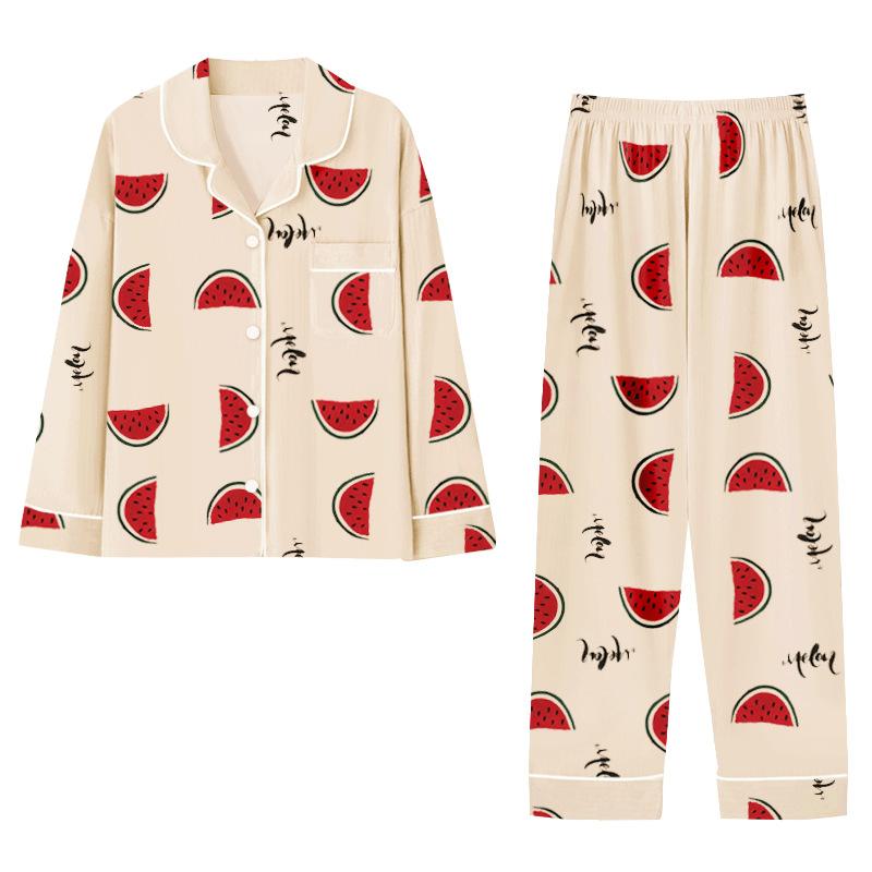 Pajamas women's spring and autumn long-sleeved trousers set gentle pastoral large-size women's casual loungewear