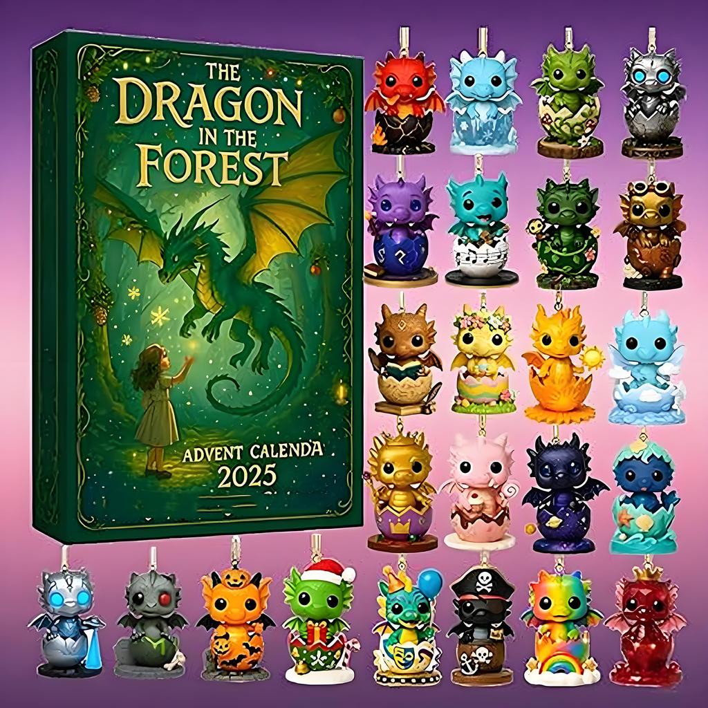 2025 Random Box Dragon in The Forest Advent Calendar Christmas Ornament with Unique Dragon Pendants Mystery Box for Adults Kids