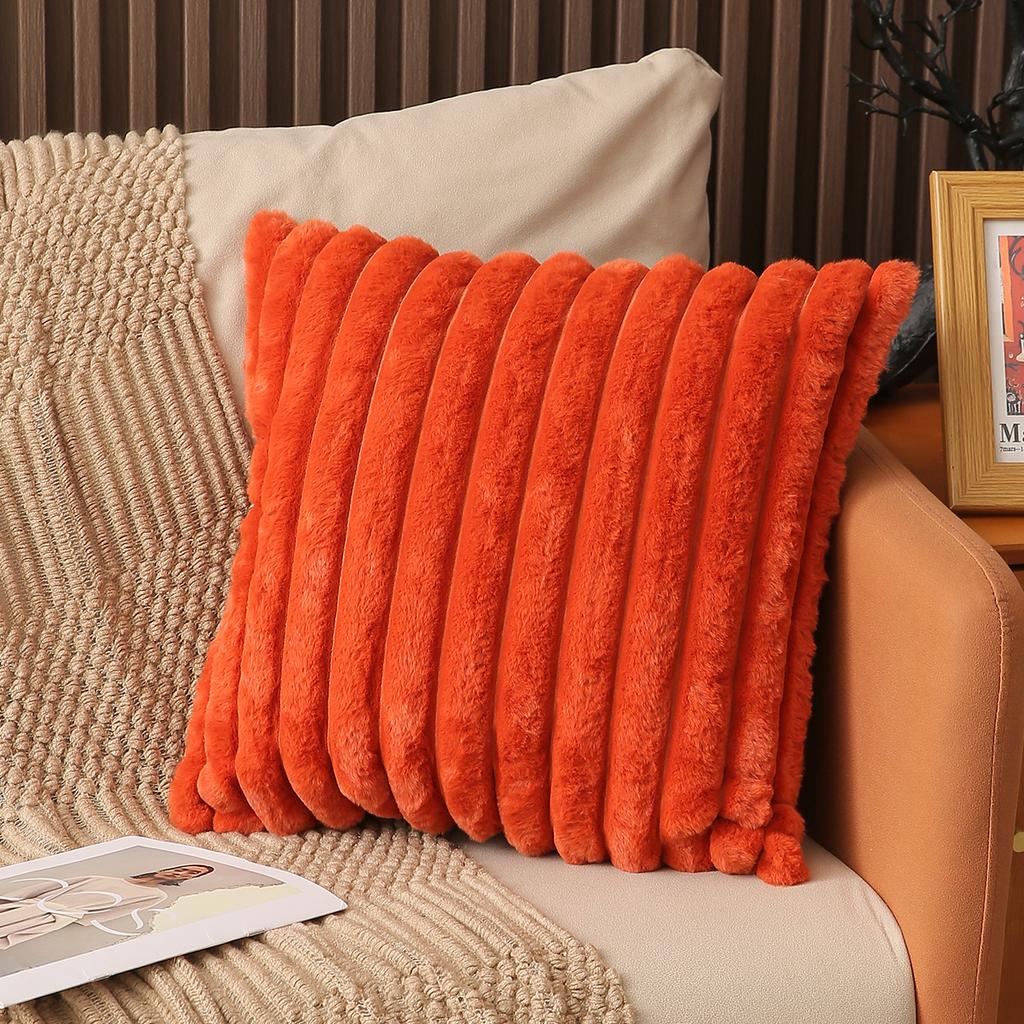 Solid Color Ins Style Imitation Rabbit Fur Pillow Plush Striped Three-dimensional Cushion Indoor Home Versatile Comfortable Sofa Cushion