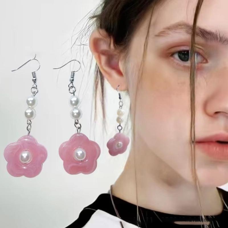 1 Pair Minimalist Punk Hip Hop Geometric Pearls Flower Earrings Hyperbole Cool Earrings for Women Aesthetic Ear Jewelry
