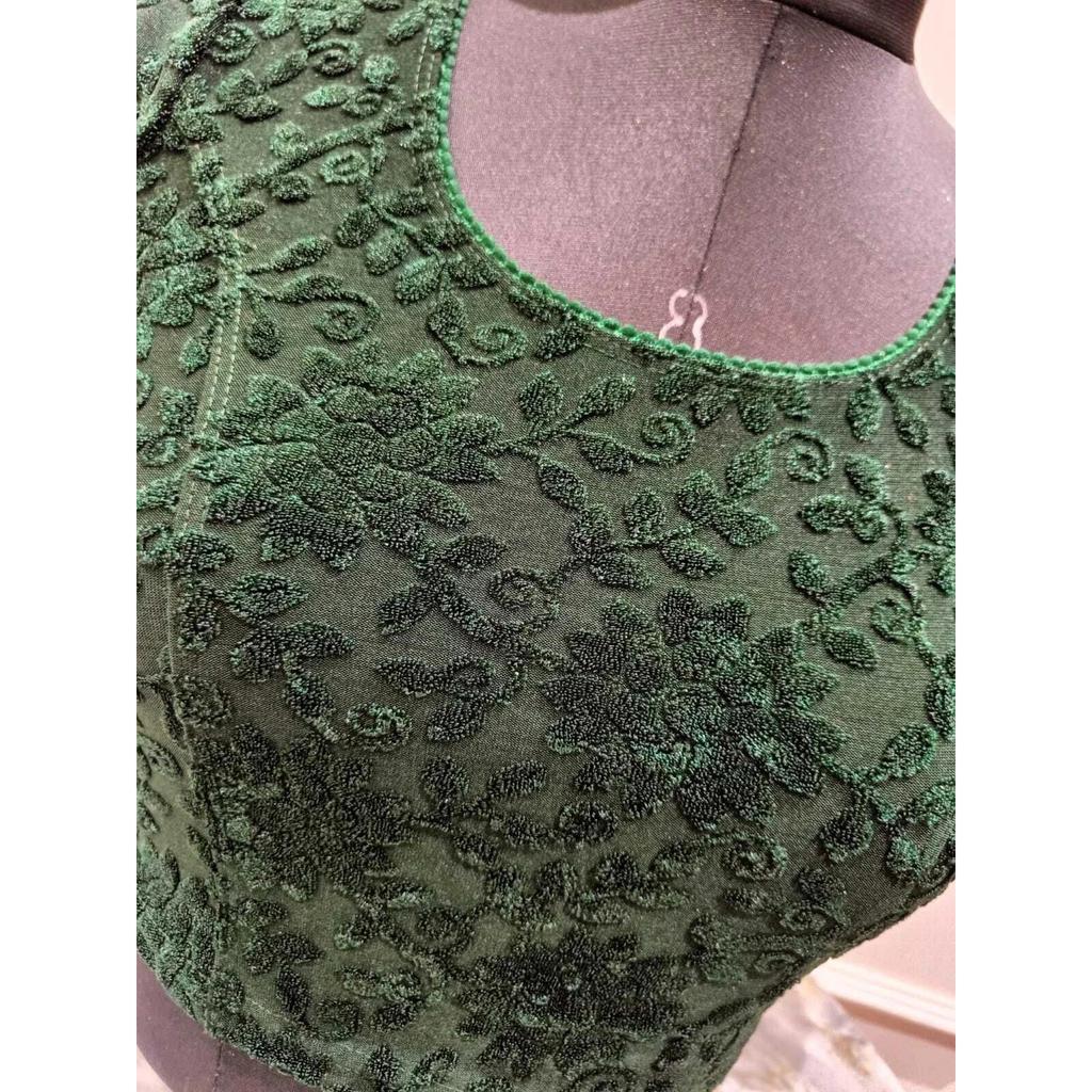 Dark Green Beautiful Embroidery Blouse Indian Bollywood Round Neck Ethnic Choli