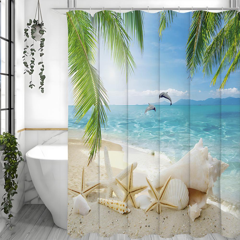 

Шторка для душа «Морская звезда», Ракушка, Океан, Пляж, Остров, Пальма, Дельфин, Морская звезда, Ракушка, Декоративная шторка для душа для ванной, Водонепроницаемая 90*180cm