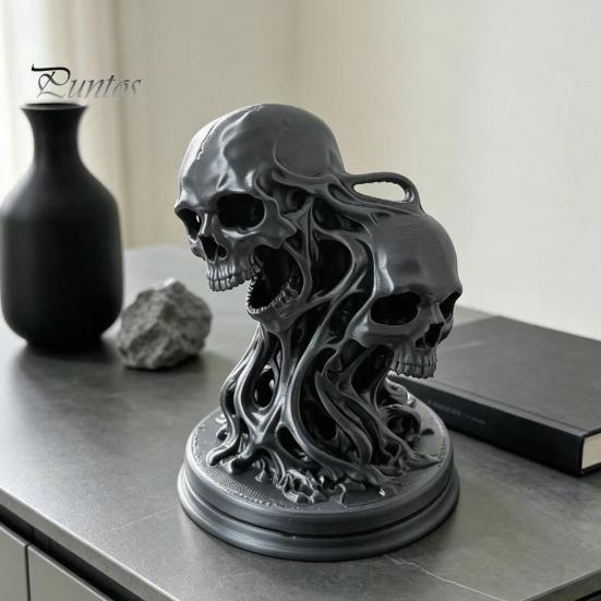 Gothic Style Home Accents 3D Printed Double Skull Ornament, Resin Twisted Skeleton Figurine, Desktop Secret Room Atmosphere Accessories Statue