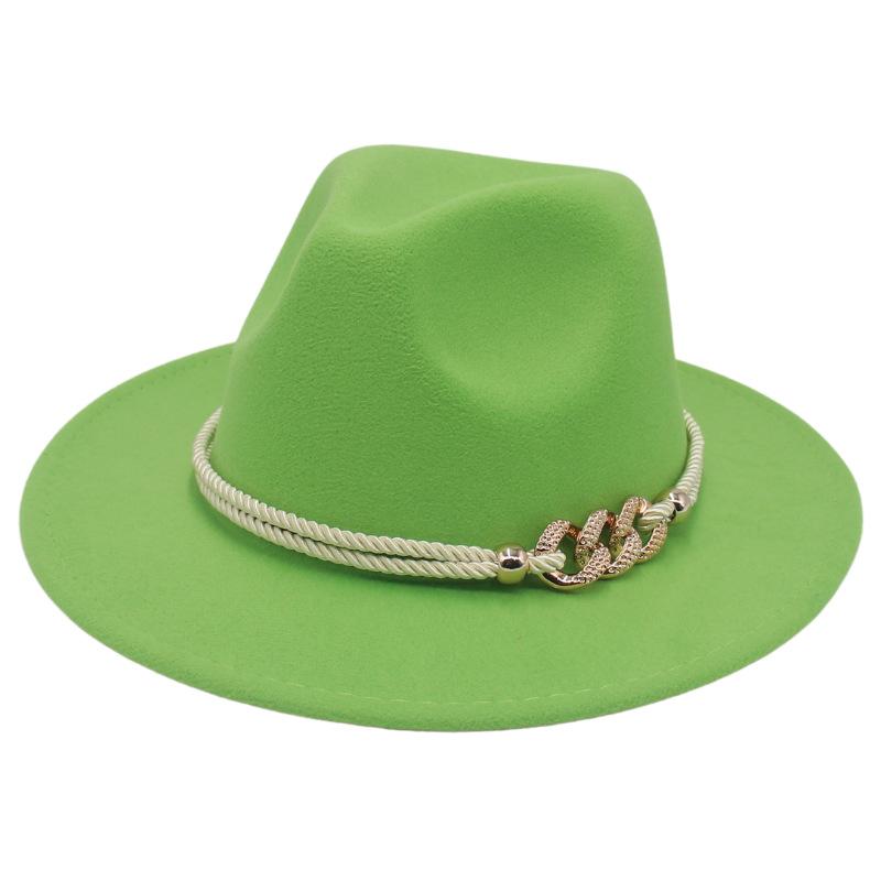 Jazz Hat Retro Men'S And Women'S Cotton Felt Hat Big Brim Panama Hat Gold Chain Hat