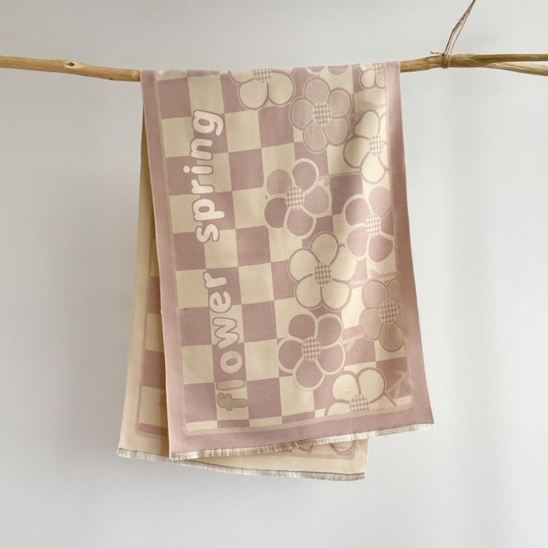 

Plaid letters age-reducing flowers double-sided scarf temperament versatile warm shawl beautiful girl scarf 185x65cm