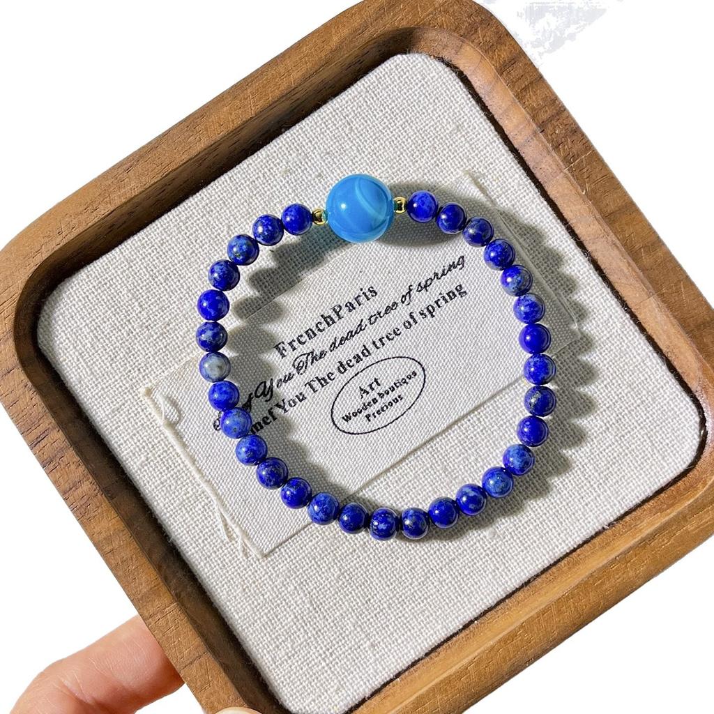 4mm Herbst und Winter Natürlicher Lapislazuli Design Sinn Basic Pendler Armband Armband