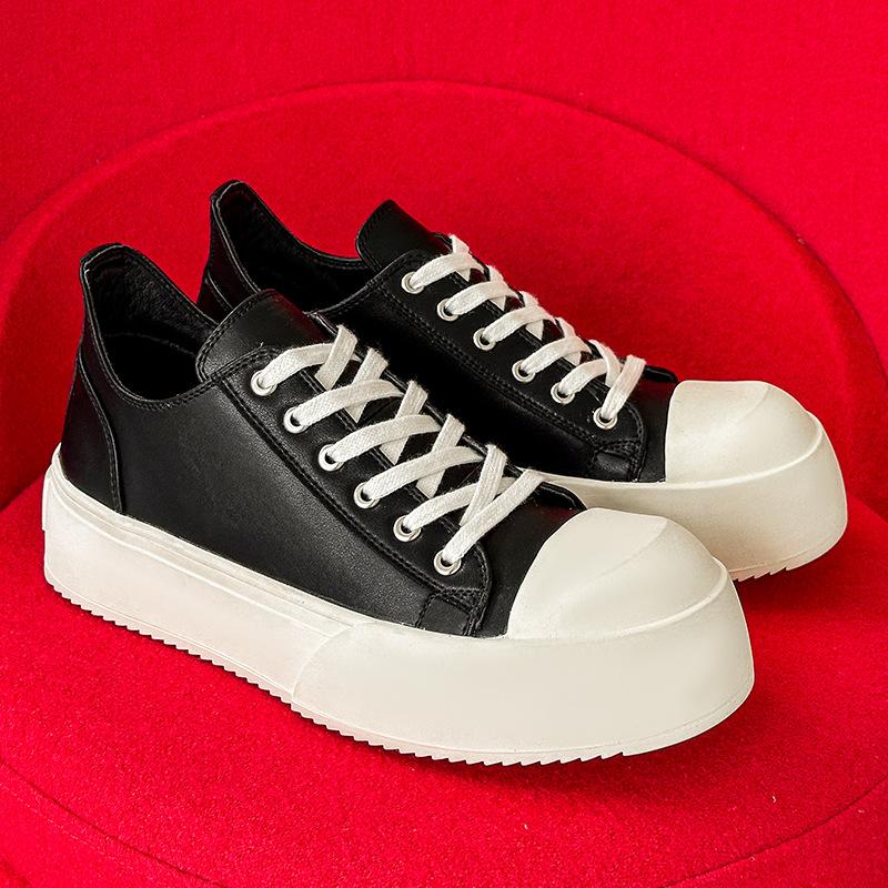 

2025 spring black board shoes men s thick-soled heightening couple the same commuter big head derby shoes casual leather shoes men 45 чёрный