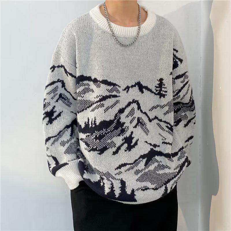 Herren Schneeberg Grobstrick Pullover: Dick, Schwer, Rundhals, Japanischer & Hongkonger Stil für Herbst/Winter.