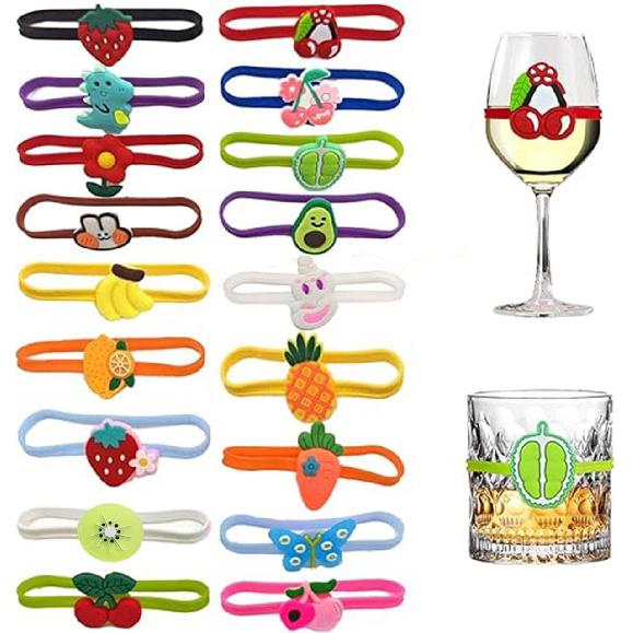 Ackron 18Pcs Wine Glass Markers, Silicone Drink Markers Funny For Wine Glasses, Glass Cup Wine Glass Bottle Strip Tag Marker, Suitable for Bottle