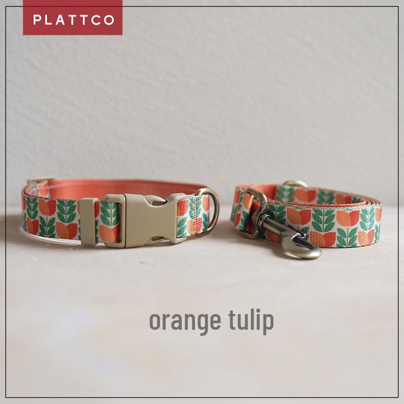 PLATTCO Orange Tulip Nylon Dog Leash & Travel Set PDC348 XS