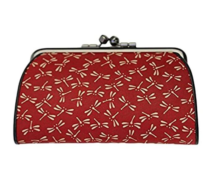 

Inden Uehara Yushichi Genuine leather clasp coin purse Model number 1501 Red background x white lacquer Dragonfly pattern Authentic clasp wallet Made