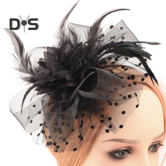 Feather Mesh Decorative Top Hat Headband Party Hair Accessories Women Flower Decor Dot Print Headpiece