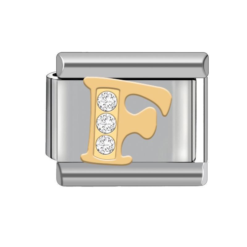 9MM Italian Charm Bracelet: Detachable Diamond Letter Module with Elastic Watch Strap for Women