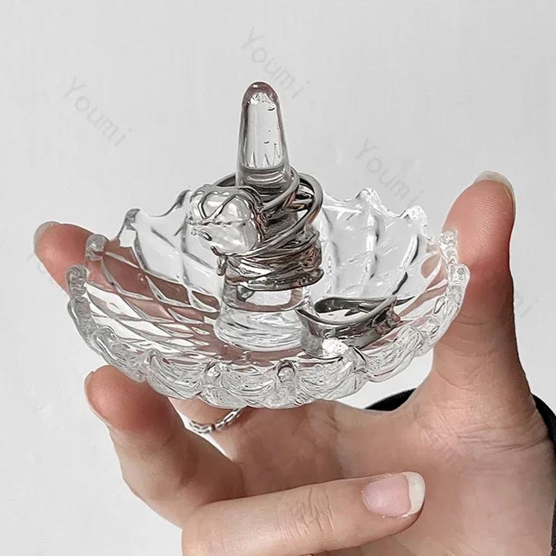 Creative Relief Glass Tray Light Luxury Dressing Table Jewelry Storage Trays Decorative Watch Plate Room Organization Tray