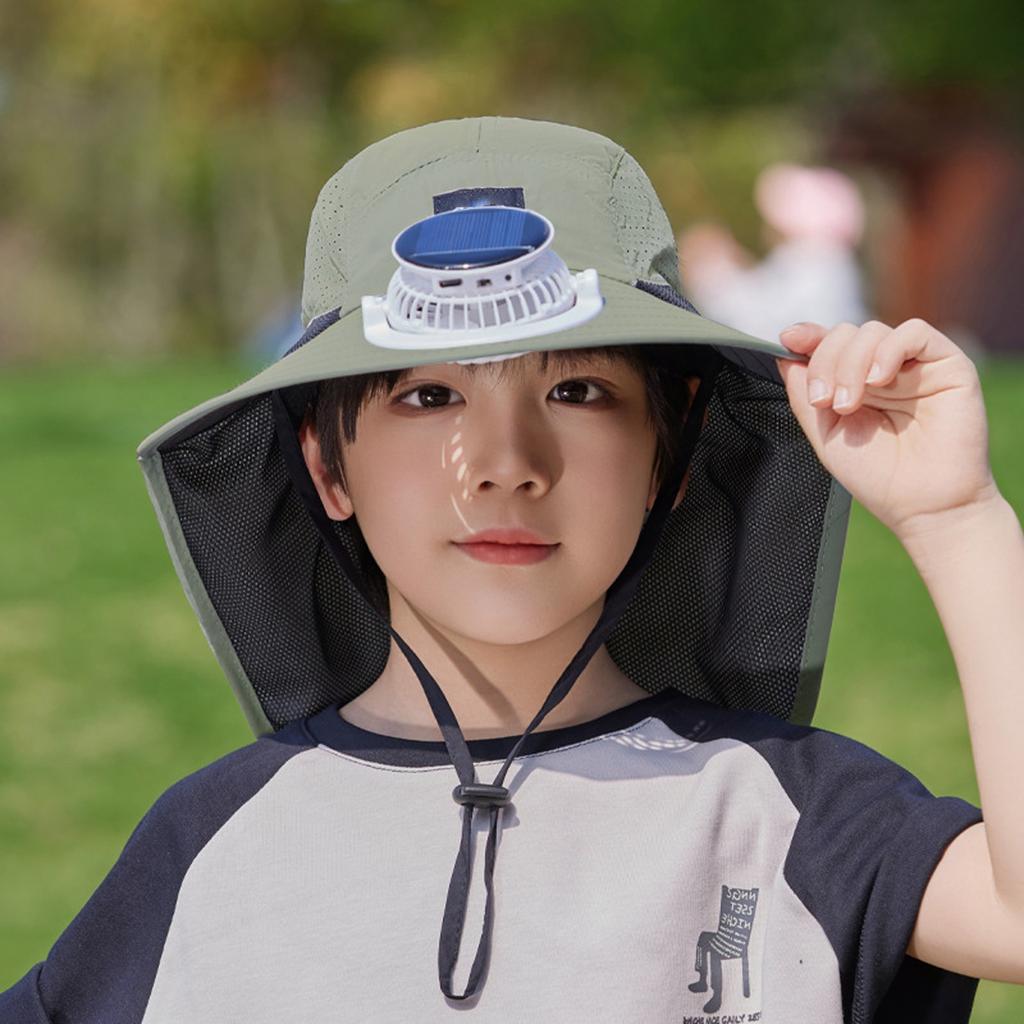 Summer Outdoor Children's Mountaineering Big Fisherman Hat Sun Hat Anti-ultraviolet Fishing Hat Solar Fan Sun Hat