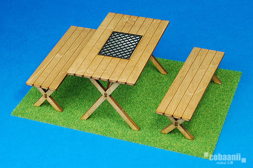 Cobaanii Mokei Studio Scale BBQ Table and Chairs Wooden Assembly Kit 1/12 WF-009