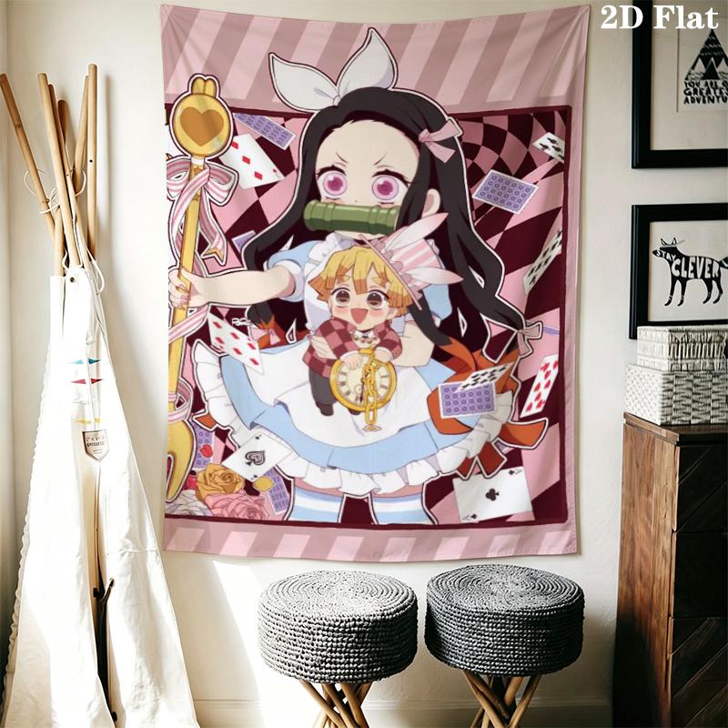 Demon Slayer Wall Tapestry Aesthetic Wall Hanging Printed Fabric Blanket Decorative Tapestries for Bedroom Living Room Home Decor