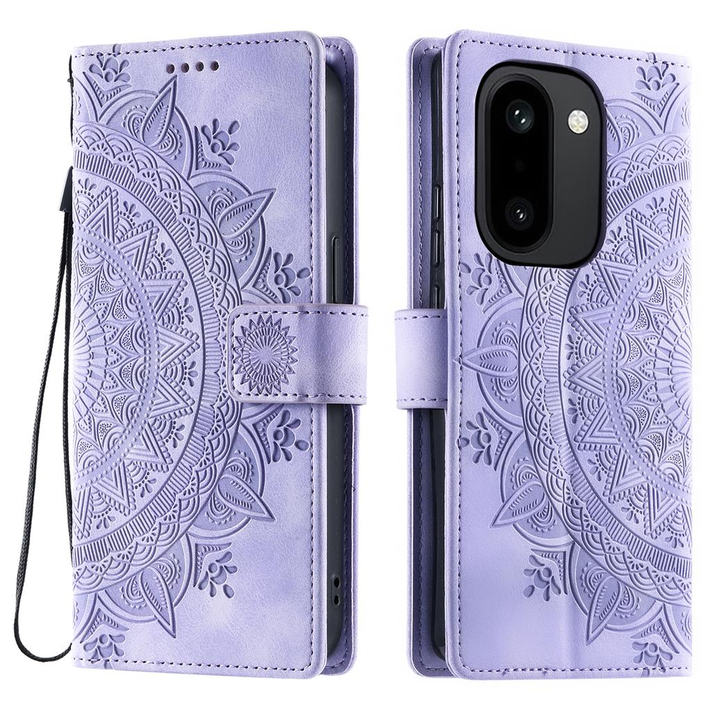 For OnePlus 15R 5G Case Imprinted Totem Skin Feel Wallet Leather Phone Cover with Hand Strap