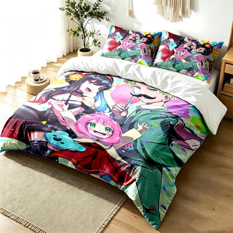 Spy x Family 3pc Duvet Cover Set Simple Modern Bedding Set Wrinkle Resistant Soft Fabric All Season Use a perfect gift