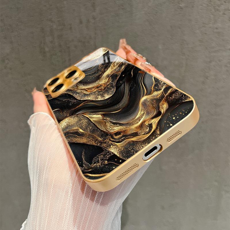 Jinsha Marmormuster Gold Metallic Lack Glas Handyhülle Für iPhone 17 Pro Max 11 12 13 14 15 16 Pro 14 Plus 17 Air 16E Hülle