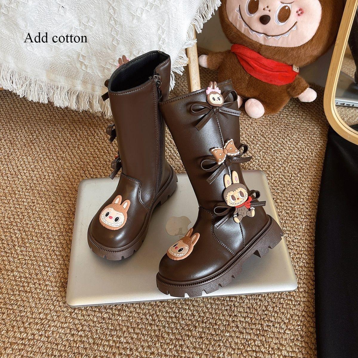 

Модные детские длинные сапоги с бантом 2025, кожаные сапоги принцессы для девочек 37