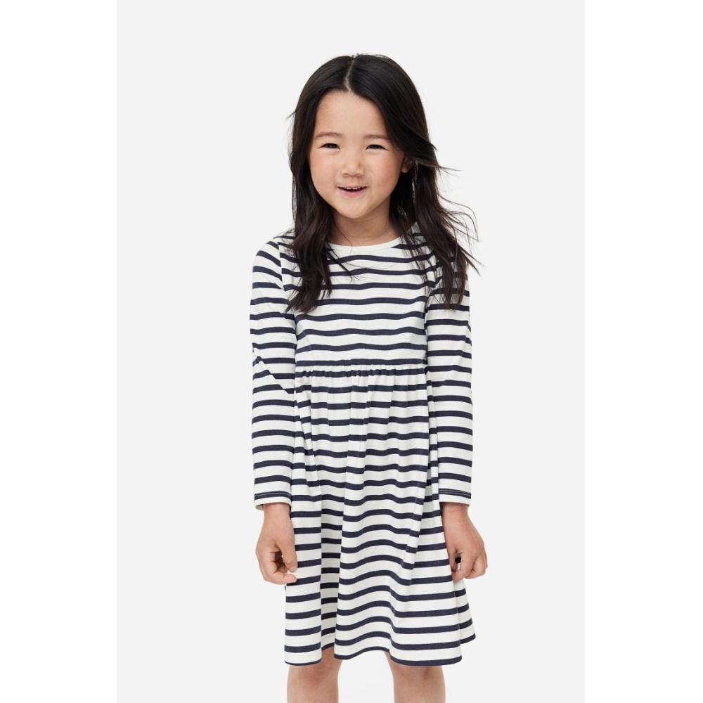 

Хлопковое платье с узором HM темно-синее в полоску