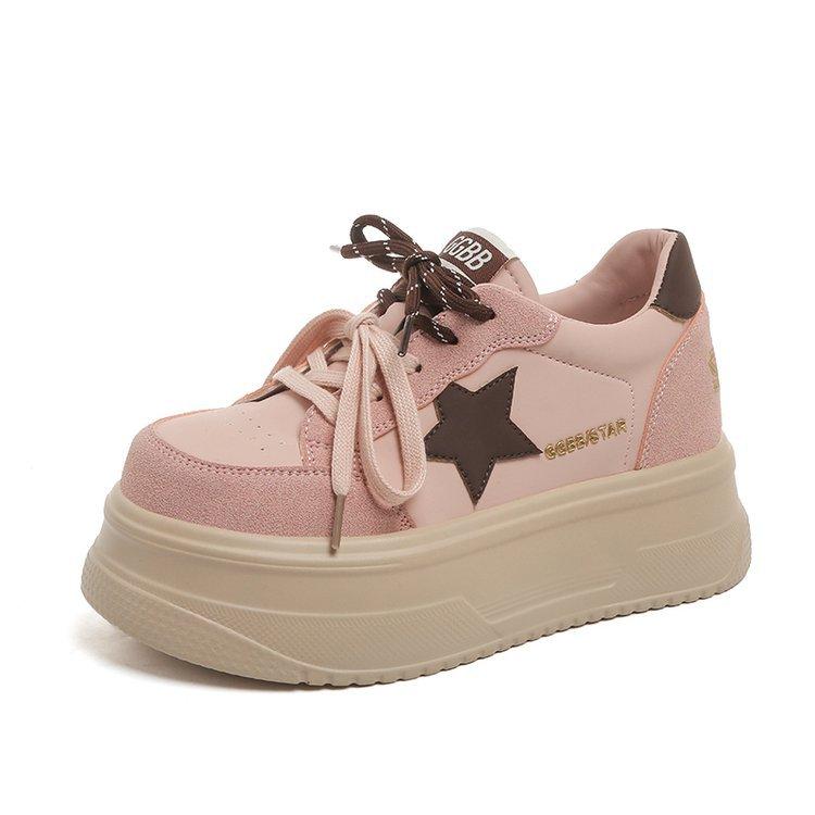 

Thick-soled ugly cute pentagram board shoes women s 2025 spring new lightweight heightening bread shoes pair of shoelaces muffin casual 40 розовый