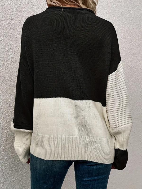 Women's Casual Color Block Long Sleeve Knit Sweater